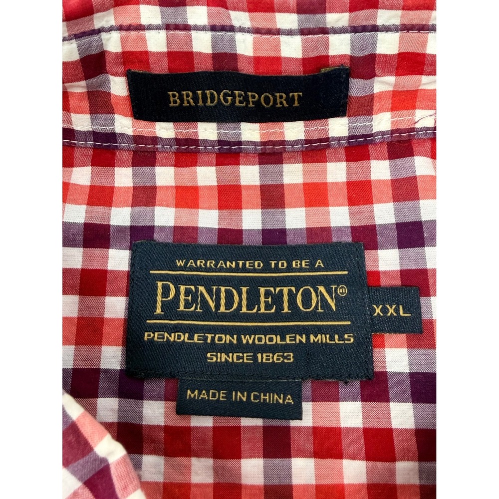 Pendleton Bridgeport‎ Mens XXL Shirt Red Purple Gingham Plaid Cotton Button Down - Picture 3 of 4